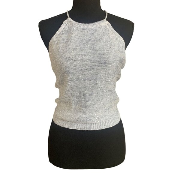 Wild Fable Womens Light Blue Halter Sequin Knit Backless Cropped Top Size XL - Picture 2 of 10